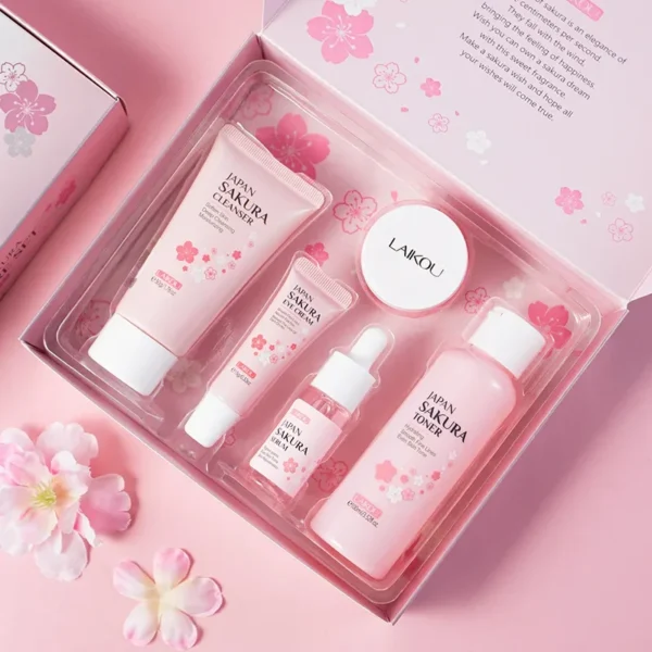 laikou sakura kit skin care sets moisturizing and reducing fine lines cleansing pore product 5 piece korean skincare set
